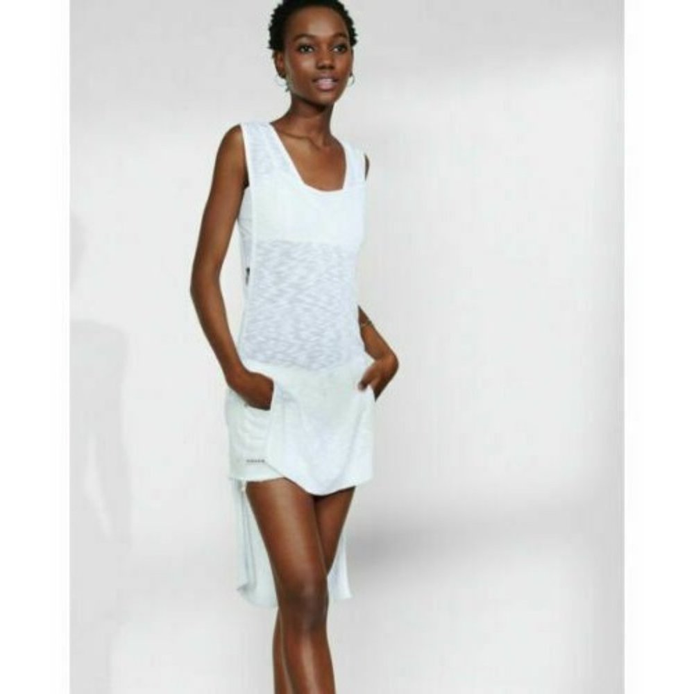 Express Small Ivory Slub Deep V-Neck Hi Lo Sleeveless Melange Tunic Sweater (4-6